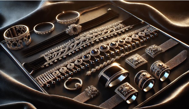 a collection of jewelry on a black surface All Types of Jewelry - Body Jewelry